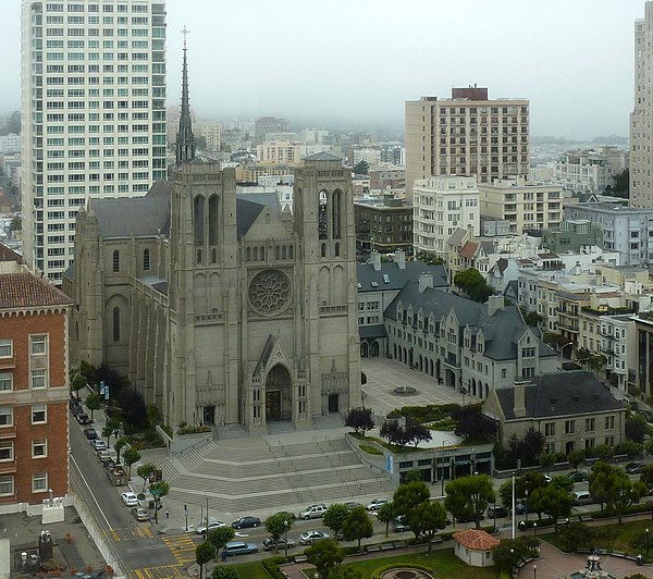 Cathedral and adjacent (right) headquarters of the Episcopal Diocese of California