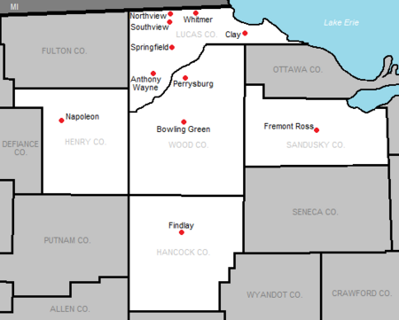 The current member schools of the NLL with future membership noted. 2011NorthernLakesLeague.PNG