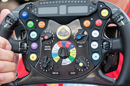 Un volant Lotus présenté lors du Grand Prix d'Italie 2012.