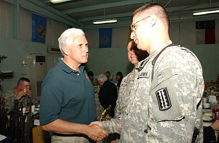 Congressman Pence visits U.S. soldiers in Mosul, Iraq, in 2006.