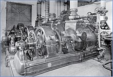 Curtis steam turbine electric generators at the 50th Street plant, c. 1913 50th Street service plant.jpg