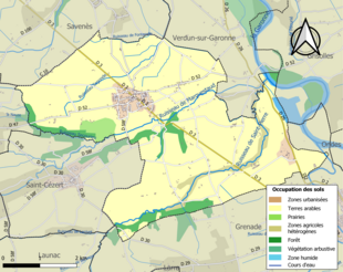 Barevná mapa znázorňující využití půdy.