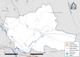 Réseaux hydrographique et routier de Liézey.