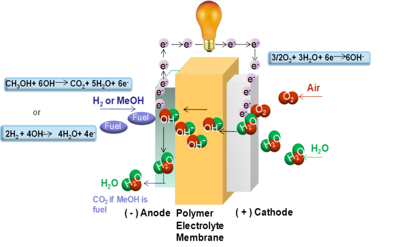 Principe d'une pile à combustible à membrane échangeuse d'anions.