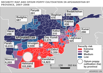 Regional security risks of opium poppy cultivation in 2007–2008.