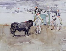 Joseph Crawhall painted here in 1891 Algeciras Bullring crop on right.jpg