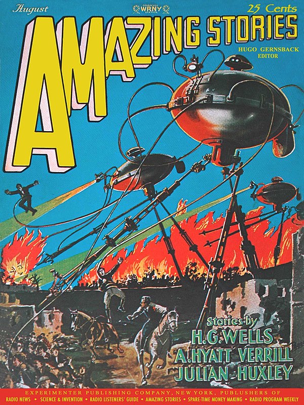 Paul's cover for Amazing Stories, August 1927, illustrating The War of the Worlds