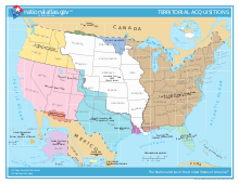 A map of the United States showing its territorial acquisitions over time