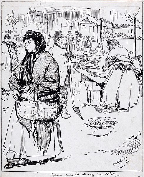 File:Archibald Hartrick - Vienna – Tschech servant girl returning from Market - Hartrick-08860.jpg