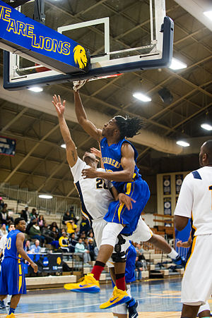 The Muleriders men's basketball team in action against Texas A&M-Commerce in 2014 Athletics-MBSK vs SAU-6964 (15745119017).jpg