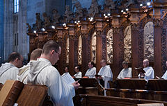 Religiuos service and monk choir. Heiligenkreuz Abbey, Austria