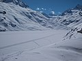 Zugefrorener Silvrettasee mit Loipen vor Inbetriebnahme des Obervermuntwerkes II
