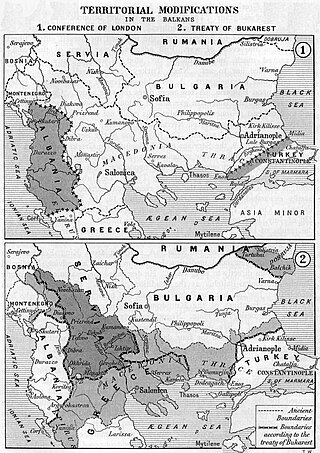 <span class="mw-page-title-main">Treaty of Bucharest (1913)</span> 1913 territorial settlement among the Balkan countries following the Second Balkan War