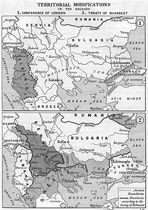Boundaries on the Balkans after the First and the Second Balkan War (1912–1913)