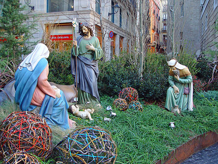 Outdoor nativity scene of life-sized figurines in Barcelona (2009)
