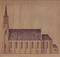 R. Vogdt: Erster Bauplan der Seitenansicht der Kirche St. Johannes und Paulus (Beckingen) aus dem Jahr 1859 (Pfarrarchiv)