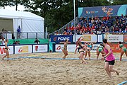 Deutsch: Beachhandball Europameisterschaften 2019 (Beach handball Euro); Tag 6: 7. Juli 2019 – Frauenfinale, Dänemark-Ungarn 2:0 (18:12, 23:22) English: Beach handball Euro; Day 6: 7 July 2019 – Women's Final – Denmark-Hungary 2:0 (18:12, 23:22)