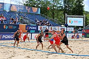 Deutsch: Beachhandball Europameisterschaften 2019 (Beach handball Euro); Tag 2: 3. Juli 2019 – Männer, Vorrunde Gruppe B, Serbien-Portugal 2:0 (20:15, 88:17) English: Beach handball Euro; Day 2: 3 July 2019 – Men Preliminary Round Group B - Serbia-Portugal 2:0 (20:15, 88:17)