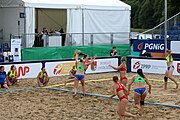 Deutsch: Beachhandball Europameisterschaften 2019 (Beach handball Euro); Tag 4: 5. Juli 2019 – Frauen, Viertelfinale, Kroatien-Ukraine 2:0 (21:20, 21:18) English: Beach handball Euro; Day 4: 5 July 2019 – Quarter Final Women – Croatia-Ukraine 2:0 (21:20, 21:18)