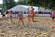 Deutsch: Beachhandball Europameisterschaften 2019 (Beach handball Euro); Tag 4: 5. Juli 2019 – Frauen, Viertelfinale, Dänemark-Norwegen 2:1 (11:9, 16:19, 7:6) English: Beach handball Euro; Day 4: 5 July 2019 – Quarter Final Women – Denmark-Norway 2:1 (11:9, 16:19, 7:6)