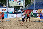 Deutsch: Beachhandball Europameisterschaften 2019 (Beach handball Euro); Tag 5: 6. Juli 2019 – Männer, Halbfinale, Dänemark-Ungarn 2:0 (19:16, 22:18) English: Beach handball Euro; Day 5: 6 July 2019 – Semifinal Men – Denmark-Ukraie 2:0 (19:16, 22:18)