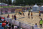 Deutsch: Beachhandball bei den Olympischen Jugendspielen 2018; Tag 4, 10. Oktober 2018; Jungs, Vorrunde, Gruppe B - Portugal-Paraguay 2:0 English: Beach handball at the 2018 Summer Youth Olympics at 10 October 2018 – Boys Preliminary Round Group B – Portugal-Paraguay 2:0