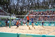 Deutsch: Beachvolleyball bei den Olympischen Jugendspielen 2018; Tag 11, 17. Oktober 2018; Jungen,Finale – Niederlande (Matthew Immers/Yorick de Groot)-Schweden (David Åhman/Jonatan Hellvig) 0:2 (20–22/15–21) English: Beach volleyball at the 2018 Summer Youth Olympics at 17 October 2018 – Final – Netherlands (Matthew Immers/Yorick de Groot)-Sweden (David Åhman/Jonatan Hellvig) 0:2 (20–22/15–21)