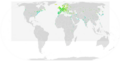 Mapa rozšírenia podľa výskytov priamo z databázy      Hniezdiaca      Stála      Zimujúca