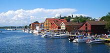 Tonsberg Wharf in Tonsberg, Norway, where New Asgard is located. Brygga i Tonsberg.JPG