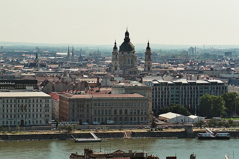 File:Budapest, view from the Fisherman´s Bastion to the Saint Stephen's Basilica.jpg