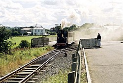 Bushmills Station with a steam locomotive on the 3 ft gauge track.