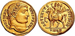 Soldo de Constantino, o Grande (r. 306–337) emitido em Antioquia ca. 324-325