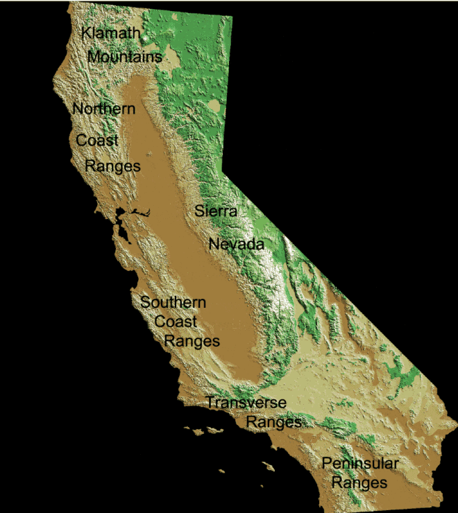 California's major mountain ranges