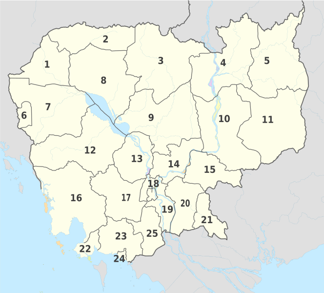 File:Cambodia, administrative divisions - Nmbrs - monochrome.svg