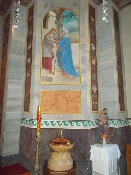 File:Candle, Baptismal font, mural, Basilica in Eger, 2016 Hungary.jpg