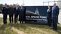 Lt. Gen. Nina Armagno, Rep. Bill Keating, Lt. Col. Timothy Sheehan, and other dignitaries including Walter Taylor and Greg Moore attend the installation's redesignation as a Space Force Station.