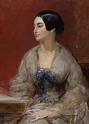 Détail d'un tableau de Frank Stone, vers 1845. Jeune femme assise