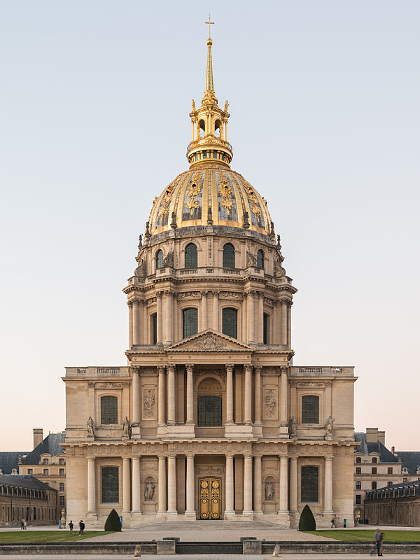 The Dôme des Invalides, 107 metres (351 ft) tall and decorated with 12.65 kilograms (27.9 lb) of gold leaf, is an important landmark in Paris.