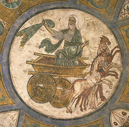 Elijah's chariot in the whirlwind. Fresco, Anagni Cathedral, c. 1250