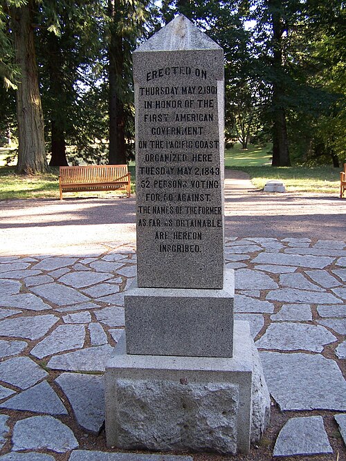 The 1901 monument in Champoeg marking the spot where the first American government on the Pacific Coast was organized.