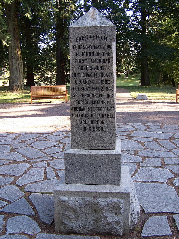 The 1901 monument in Champoeg marking the spot where the first American government on the Pacific Coast was organized.