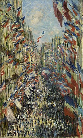 De Rue Montorgueil in Parijs. Feestdag op 30 juni 1878