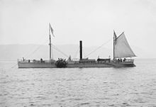 The 1909 replica of the North River Steamboat, the first steamboat to achieve commercial success transporting passengers along the Hudson River. Clermont replica.jpg