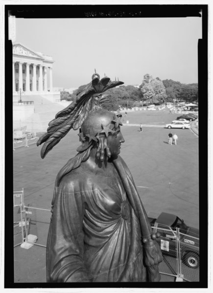 File:Close view of the right side of statue looking to head and crest - U.S. Capitol, Statue of Freedom, Intersection of North, South, and East Capitol Streets and Capitol Mall, Washington, HABS DC-38-C-8.tif