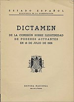 Miniatura para Dictamen de la Comisión sobre ilegitimidad de poderes actuantes el 18 de julio de 1936