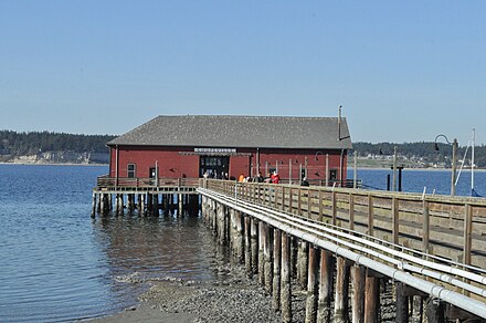 Old Grain Wharf, in the harbour of Coupeville, Whidbey Island, in the Central Whidbey Island Historic District, part of the Ebey's Landing National Historical Reserve.