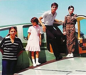Crown Prince Reza, Princess Farahnaz and Prince Alireza and Princess Leila next to Bonazza Airplane.jpg