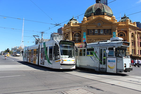 Keolis Downer trams at Flinders Street station in February 2013