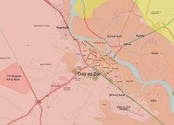 A helyzet Dajr ez-Zaurban 2017. január 16-án   A Szíriai kormány ellenőrizte területek   Az ISIL ellenőrizte területek
