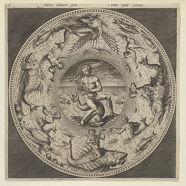 File:Design for a Plate with Arion Riding a Dolphin in a Medallion Bordered by Sea Monsters MET DP837368.jpg